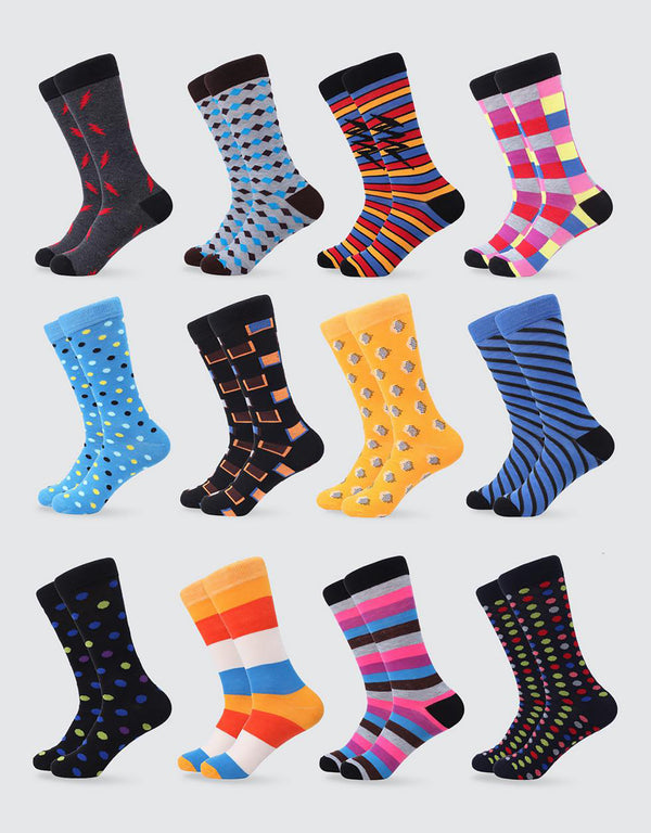 Men's Funky Colorful Dress Socks 12 Pack